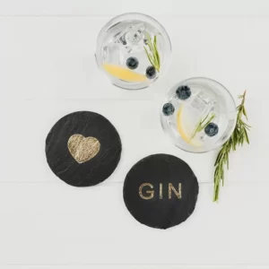 2 Gold Love Gin Coasters by Just Slate